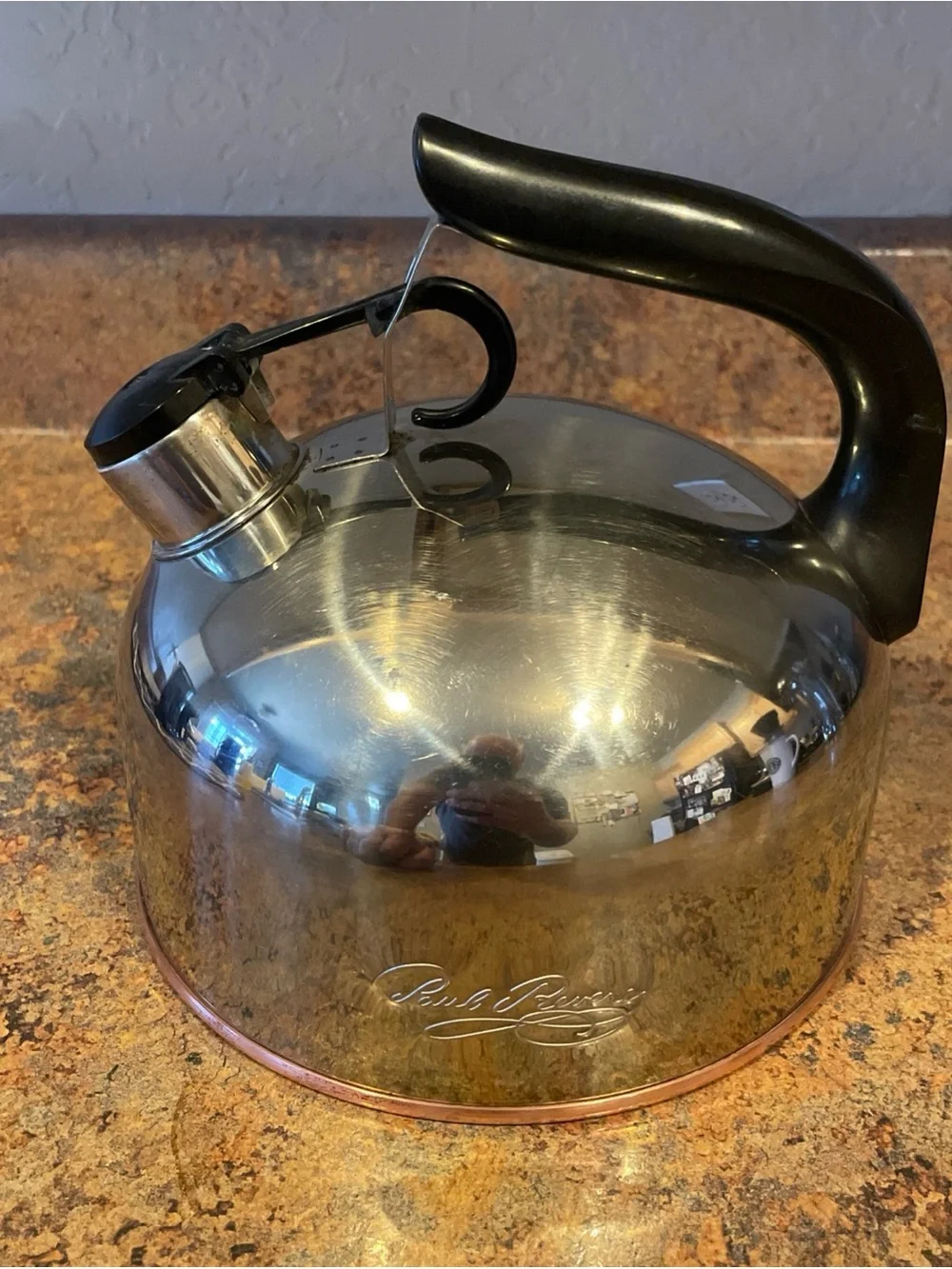 Vtg Paul Revere Ware 1.5 Qt Whistling Teapot Kettle Copper Bottom Stainless